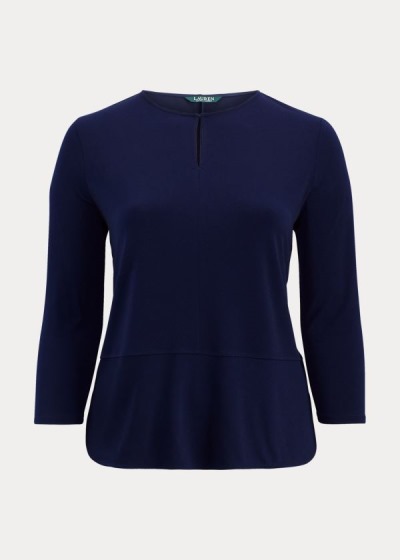 Tops Ralph Lauren Mujer Azul Marino - Keyhole Stretch Jersey - GBIVP1623